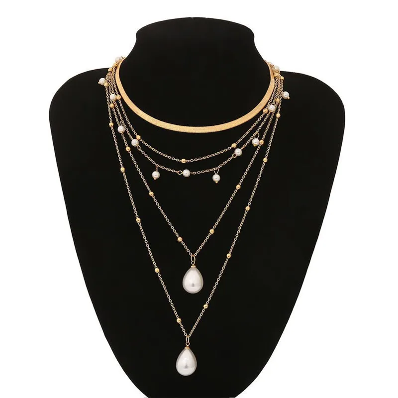 ZOSHI Bohemian Multi Layer Long Necklace for Women Imitation Pearl Choker Necklace Collars Statement Necklace Summer Jewelry