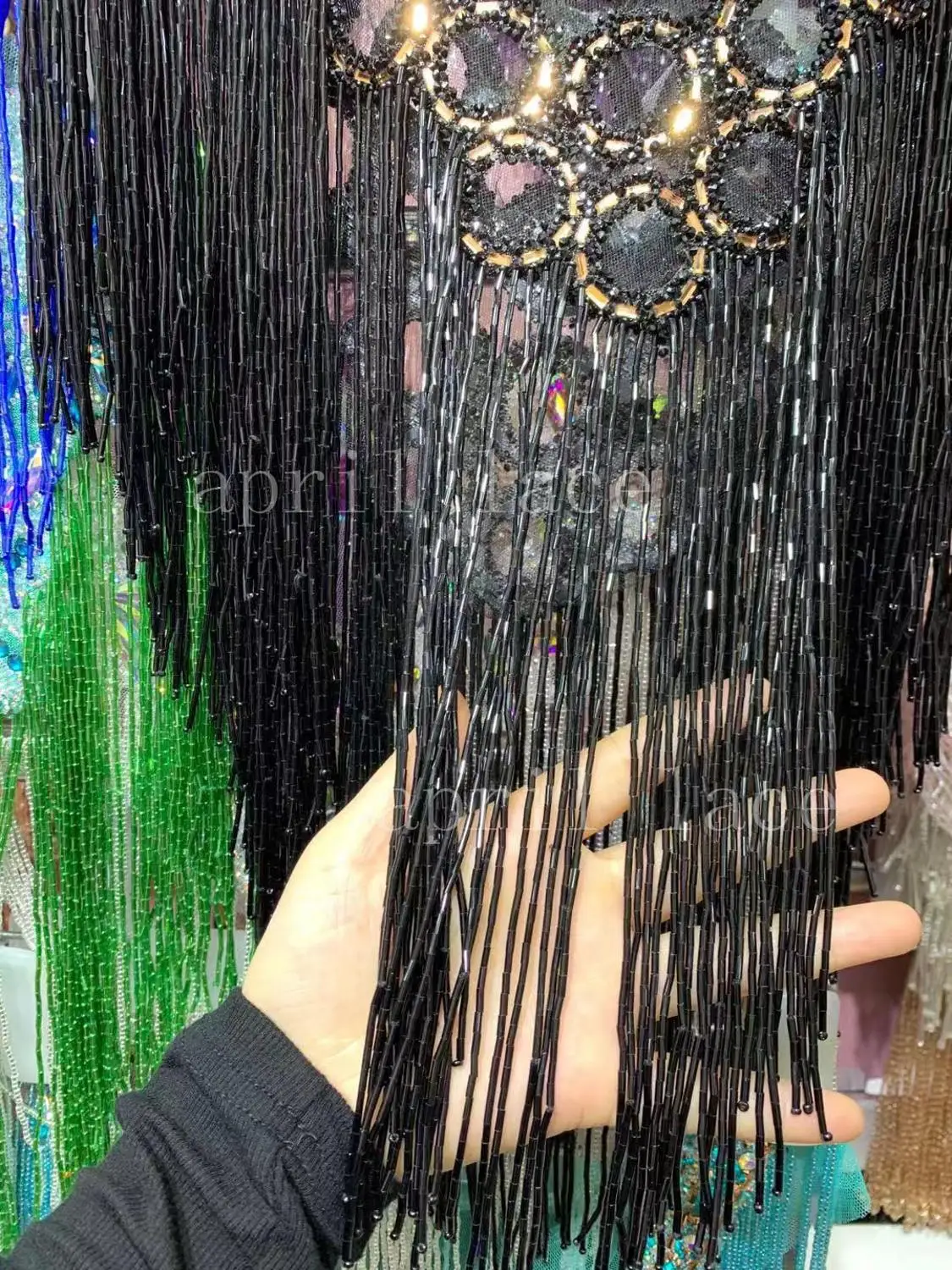 cheap ss015 # one bag 50cm black fringe collar ornaments fringe tassel for bridal gown wedding dress decoration