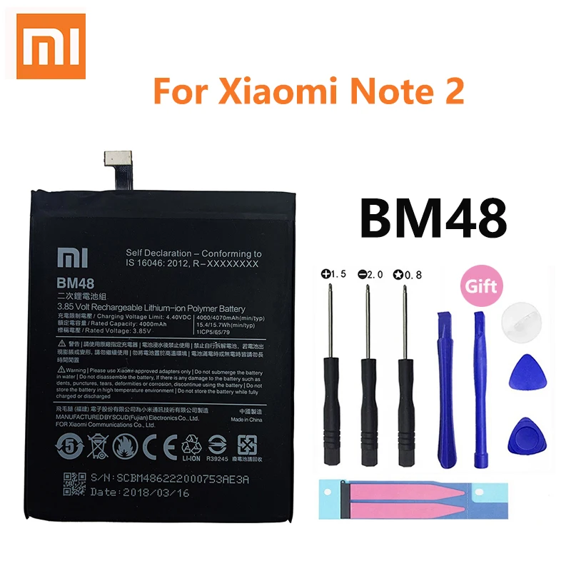 100% Оригинальная батарея Xiao mi BM48 4000 мАч для Xiaomi Note 2 Note2 высококачественные сменные