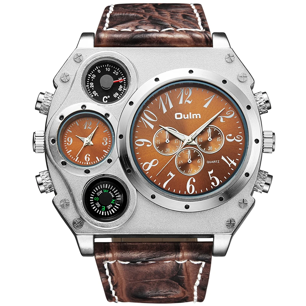 

Creative Military Men Quartz Watches Function Big Dial Waterproof Leather Strap Male Clock Compass Thermometer Decoration Sports