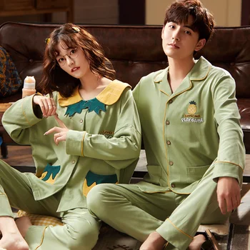 

High Quality Lovers Pajamas Sleepwear Couple Pajamas 100% Cotton Long-Sleeved Pajama Sets For Men And Women Pajamas Home Suit