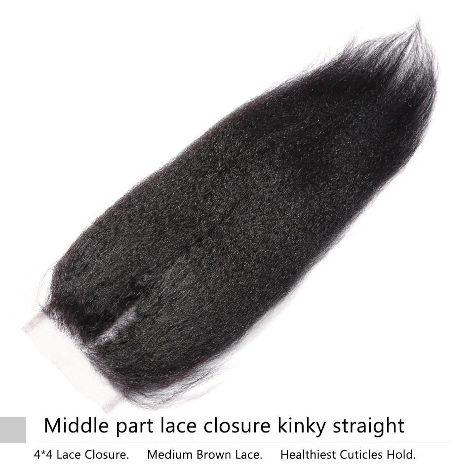 Poker Face Brazilian Remy Kinky Straight Hair 4x4 Lace Closure Bleached Knots With Baby Hair Free Middle Part 100% Human