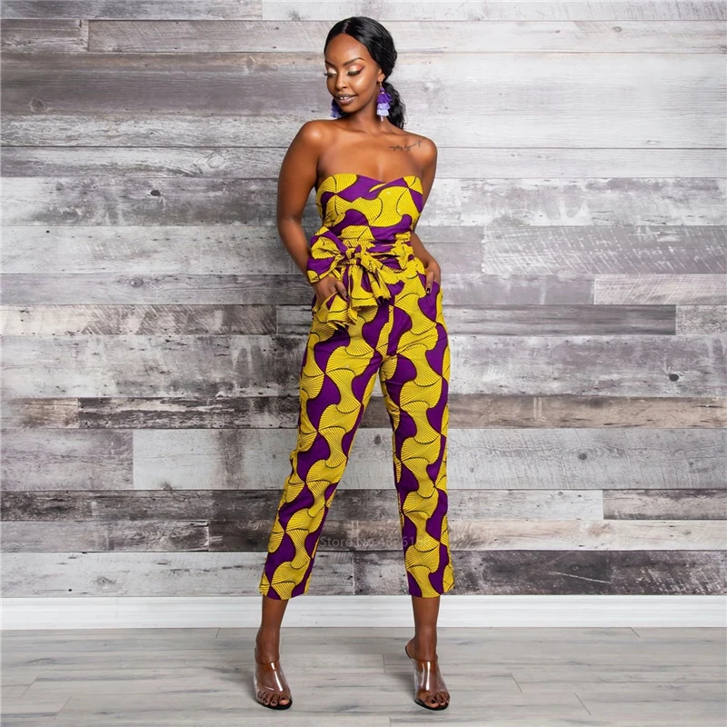 Fashion Ladies 2022 News African Clothes Ankara Style DIY Bandage Robe Africaine Dashiki Jumpsuit Ethnic Sexy Dresses for Women african traditional attire