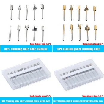 

10Pcs Trimming Knife Router Bits Woodworking Wood Milling Cutter Sets 3mm 1/8" HSS Shank Router Bits Kit For Carving Drilling