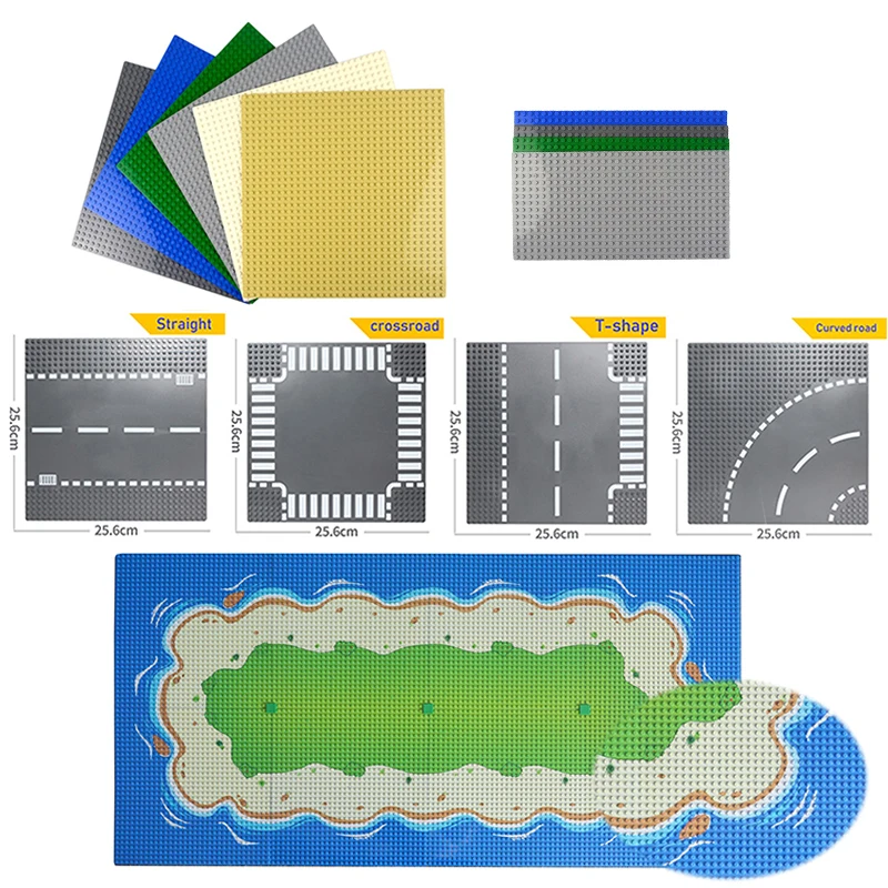 Base-Plates Building-Blocks Construction-Bricks Classic City-Street Dots Straight Curved-River