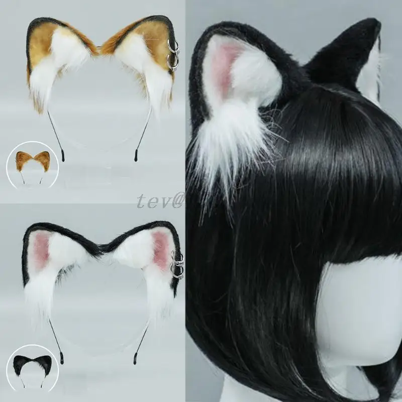 Girls Plush Animal Dog Ears Hair Hoop Lolita Lovely Handmade Party Headdress Anime Cosplay Party Kawaii Accessories anime hair accessories