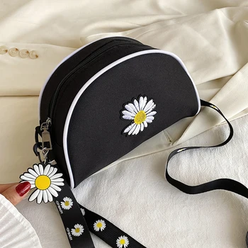

Fashion Semicircle Shoulder Bag Handbag Flower Satchel Women Canvas Crossbody for Outdoor Shopping Traveling Ornaments