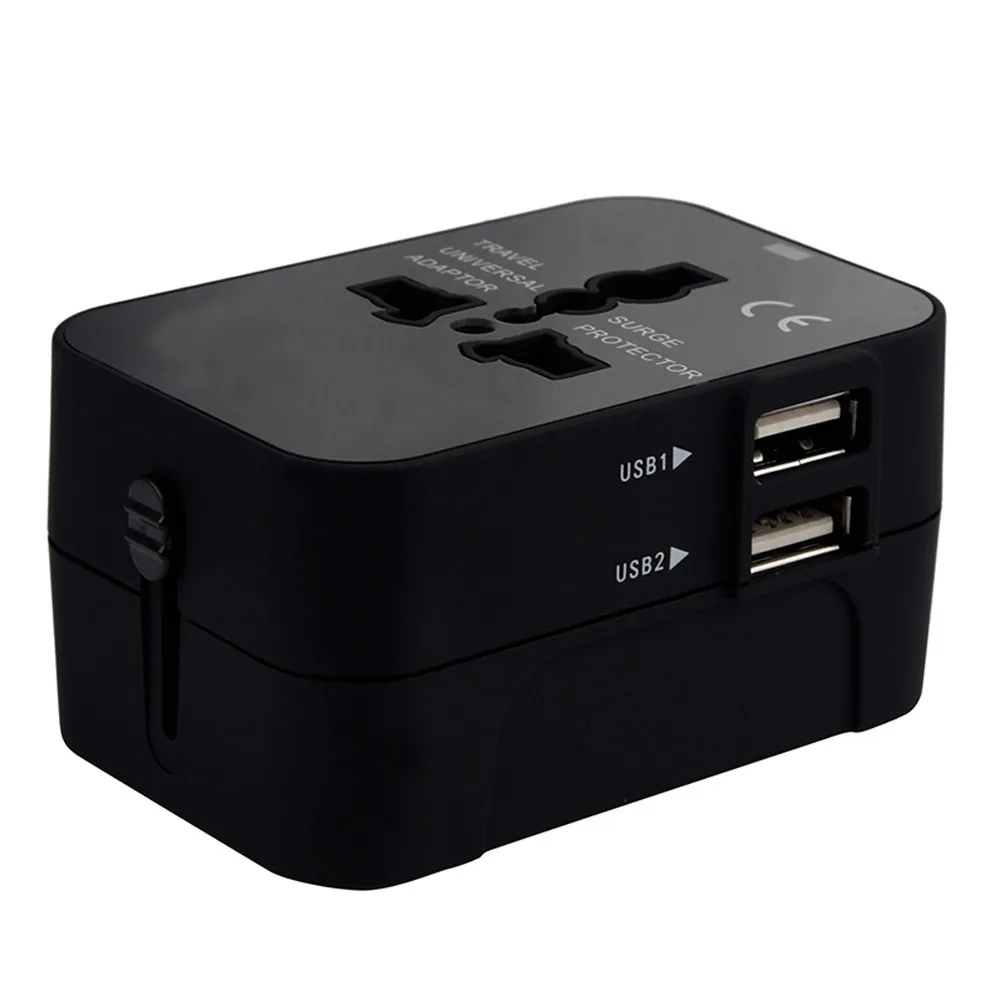 Универсальный адаптер для путешествий с двойным USB конвертором, настенная вилка, АБС огнестойкий материал+ медный лист
