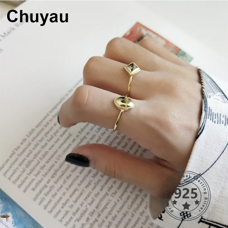 Реальное бриллиантовое серебряное регулируемое Открытое кольцо Chuyau овальной