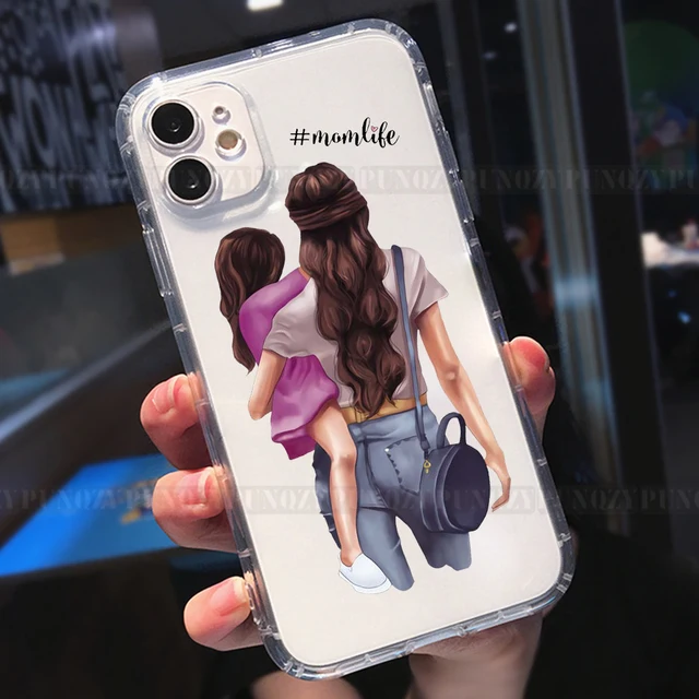 Cute girl Super MoM Baby Phone Case For iPhone 12 PRO 13 pro max XR 11 PRO MAX 8 7 6 plus XS MAX Father's Day Love Soft TPU Case w2039