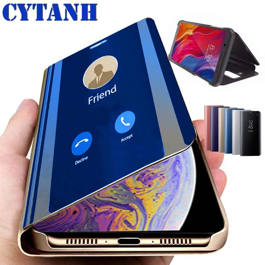 Flip espejo funda para Huawei Honor 9X 20 10 9 8 Lite 7A 7C Pro Honor 8A 8S 8C 8X cubierta de cuero de Huawei P30 P20 P9 P8 Y5 Y6 Y7