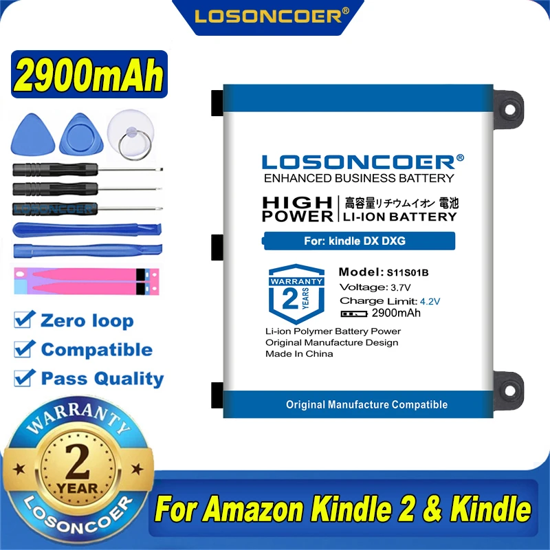 100% Original LOSONCOER S11S01B 2900mAh For Amazon kindle 2 DX DXG S11S01A 170-1012-00 B003B0A294563B74 D00701 Battery | Компьютеры и