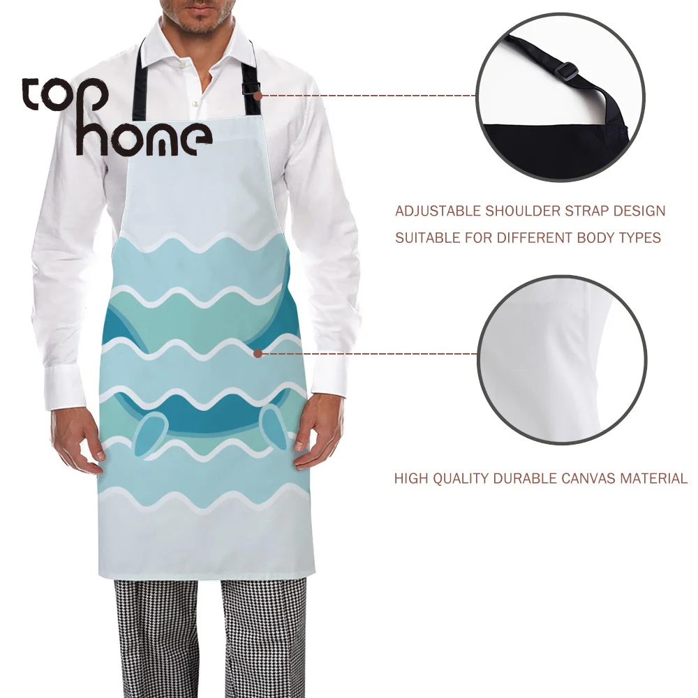 Tophome Kitchen Apron Wave Dinosaur Cartoon Green Adjustable Sleeveless Canvas Aprons for Men Women Kids Home Cleaning Tools