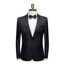  Men Fashion Slim Fit Suit Jacket Skinny Tuxedo Casual Blazer Floral Jacquard Shawl Lapel Costume Wedding Party Prom mens blazers 