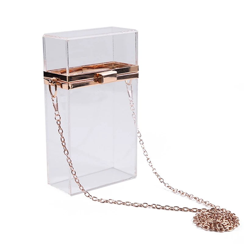 

Clear Crossbody Purse Bag Box Vertical Clutch with Detachable Chain Strap X5XA