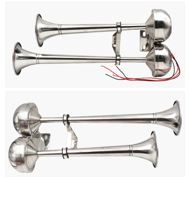 Marine Dual Trumpet Horn Boat Stainless Steel Electric Horn 18-1/2 inch 12V double/two tube horn flute horn AFI
