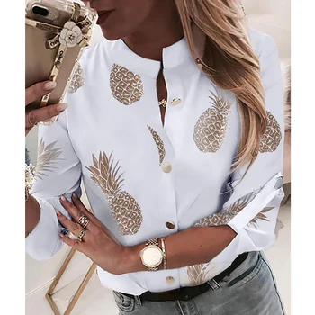 

Women Blouses Fashion Print Stand Collar Shirt Autumn Long Sleeve Blouse Casual Womens Tops and Blouses Office Shirt Plus Size