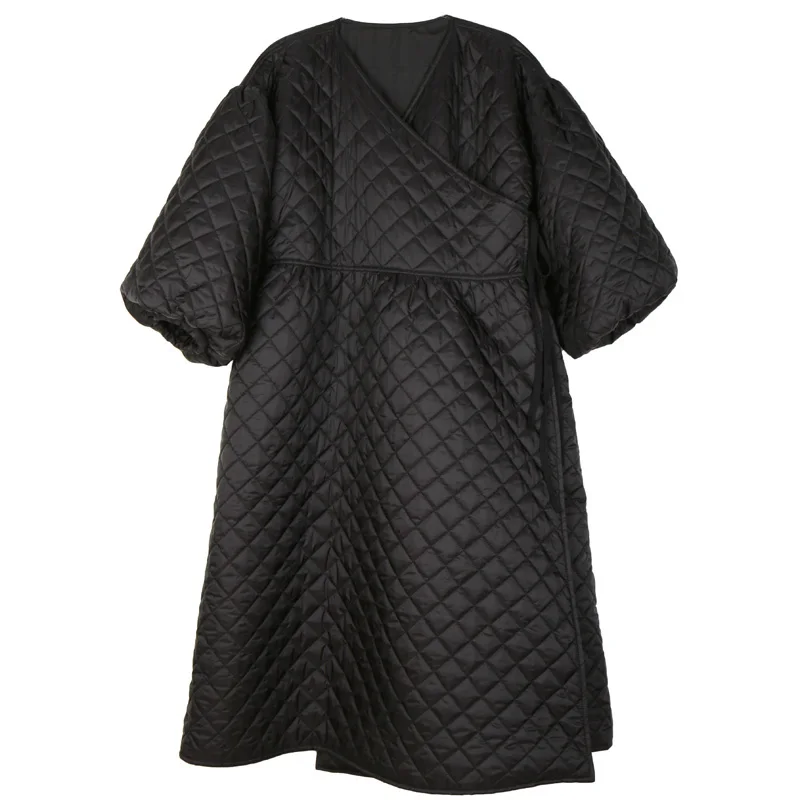 Зимние женский длинные парки с v-образным вырезом, с слойка рукавами, черные женские стеганые куртки пальто модная YNZZU 9O047