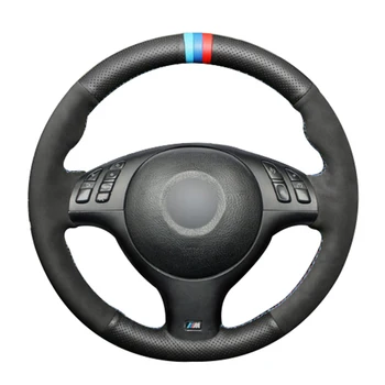 

Black Natural Leather Black Suede Car Steering Wheel Cover for BMW E46 E39 330i 540i 525i 530i 330Ci M3 2001-2003