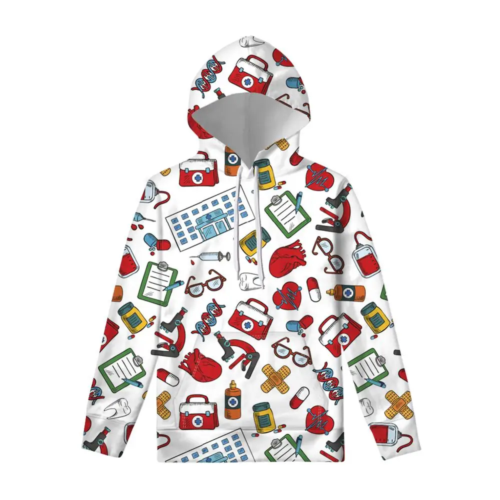 FORUDESIGNS/Спортивная толстовка с капюшоном и принтом сердца медсестры; Весенний белый дышащий пуловер с длинными рукавами для мальчиков и девочек-подростков - Цвет: HXA268
