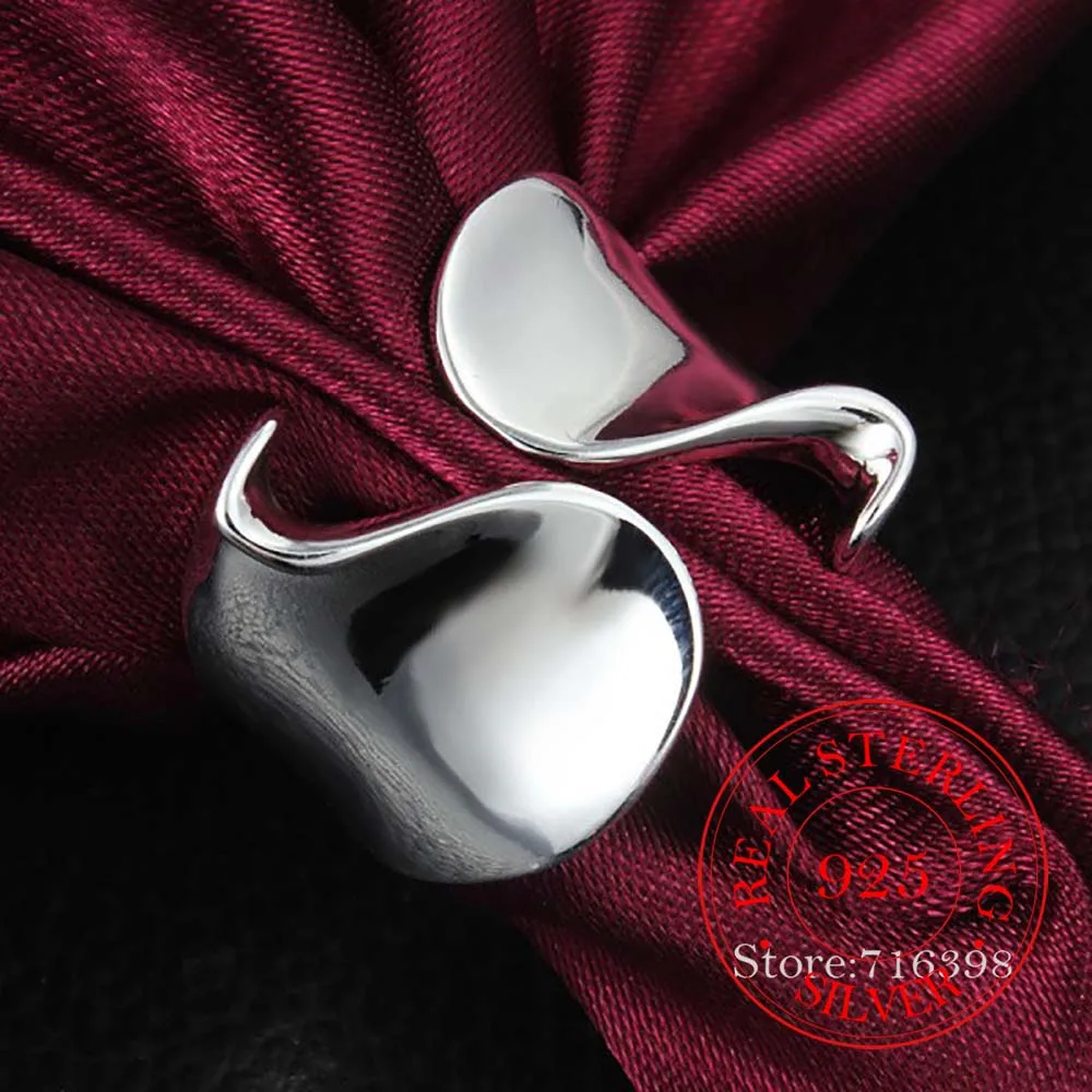 925 Sterling Silver Unique Design Smooth Ring for Women Jewelry Beautiful Finger Adjustable Open Ring for Party Birthday Gift
