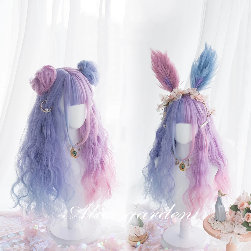 Kawaii Bunny Rabbit 65cm Purple Pink Gradient Harajuku Lolita Wig Hair  Daily Long Curly Cosplay Wig + Cap Princess Sweet Wigs - Headwear -  AliExpress