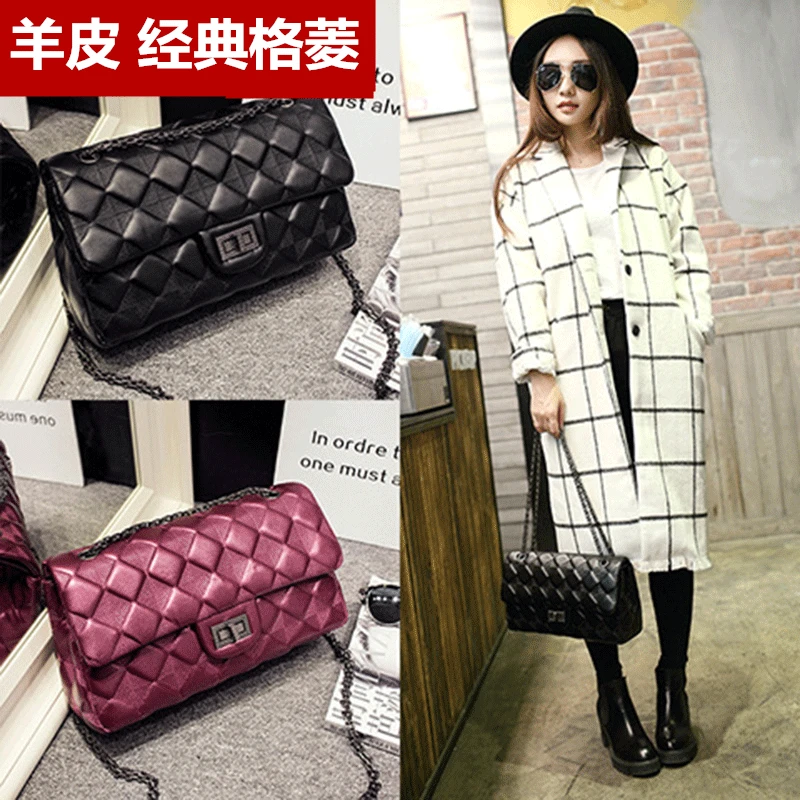 

Genuine Leather Bag with Chain 2019 New Style WOMEN'S Bag Sheepskin Greens Square Sling Bag Shoulder Bag Fashion Shoulder Bag