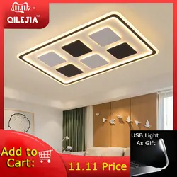 Черно-белая решетка прямоугольник современный минималистичный светодиодный потолочный светильник гостиная лампа круглая спальня лампа