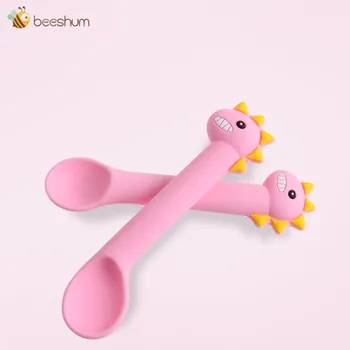 

Beeshum 2PCS Spoon For Baby Utensils Set Auxiliary Food Silicone Spoon Baby Training Bendable Soft Spoon Children Tableware