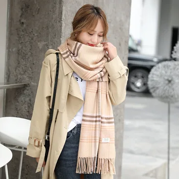 

Autumn and winter's new cashmere like plaid scarf for women's versatile student long tassel shawl Korean version of Bib