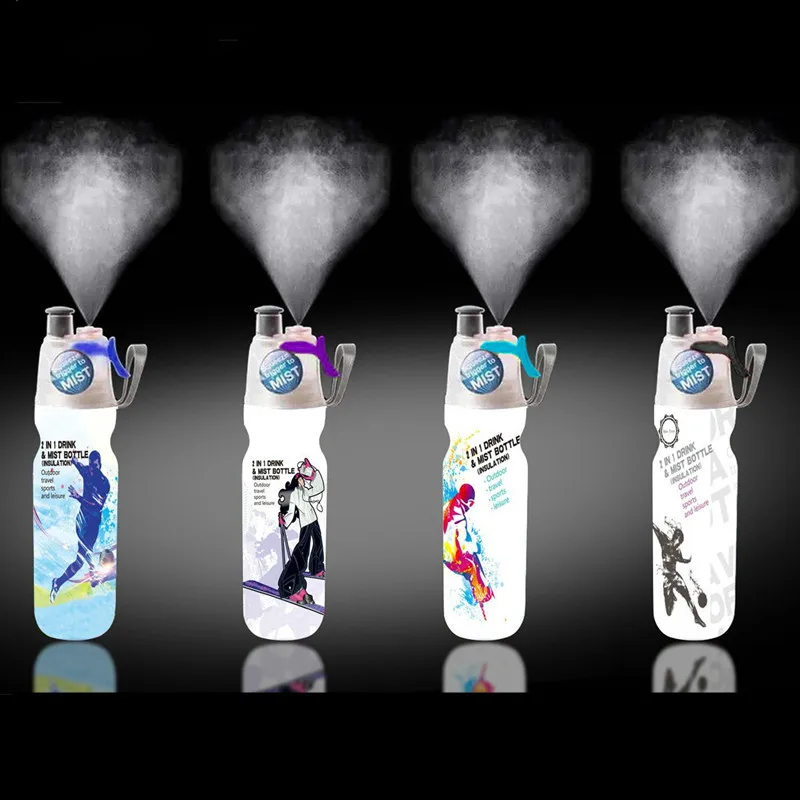 

Promotion BPA Free Water Bottles Insulated Mist Spray Water Bottle Double layer Ice Cold Bottle Sports Outdoor Drinking kettle