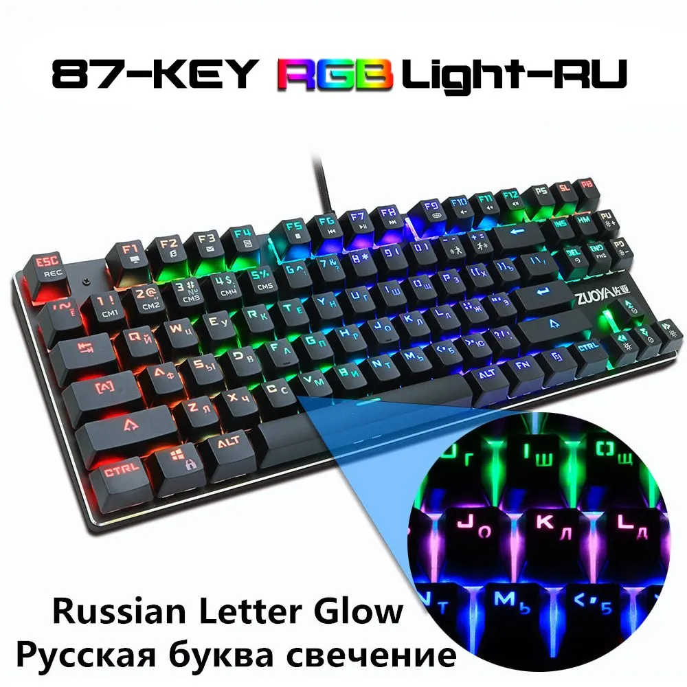 87black RGB light RU Игровая механическая клавиатура с подсветкой синий красный переключатель 87key анти-ореолы светодиодный USB проводной Россия/США для геймера ПК ноутбука - Цвет: 87black RGB light RU