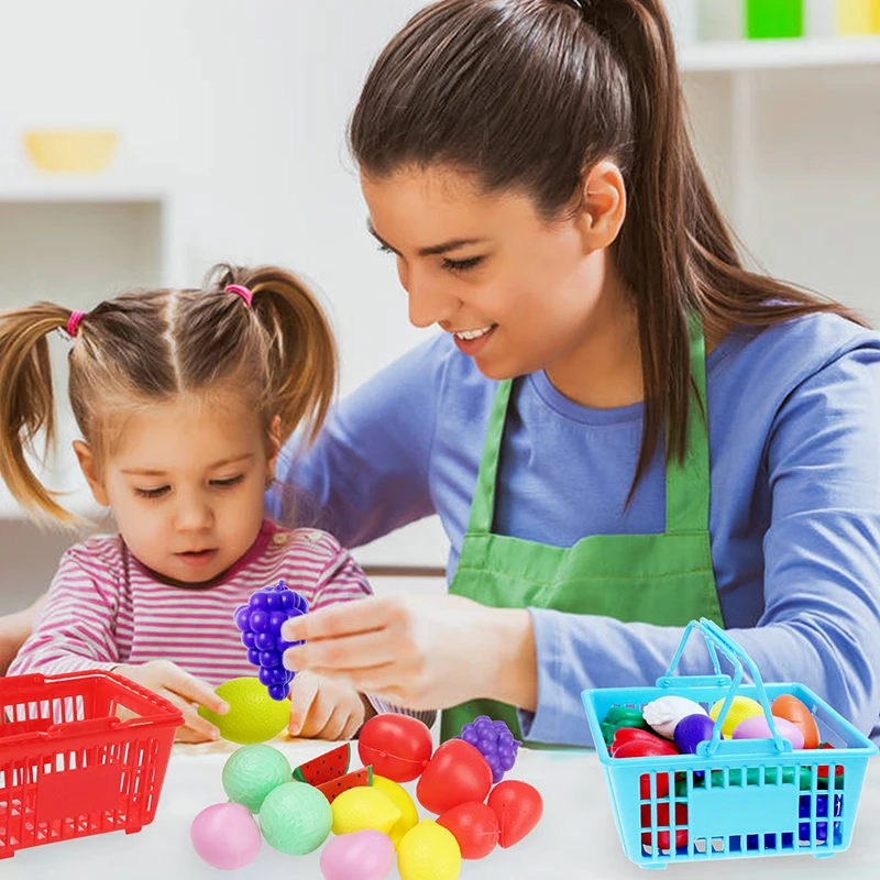 

Plastic Fruit Vegetable Toys Pretend Play House Toy Simulation Mini Basket with Food Set Early Educational Toy Gift for Kids