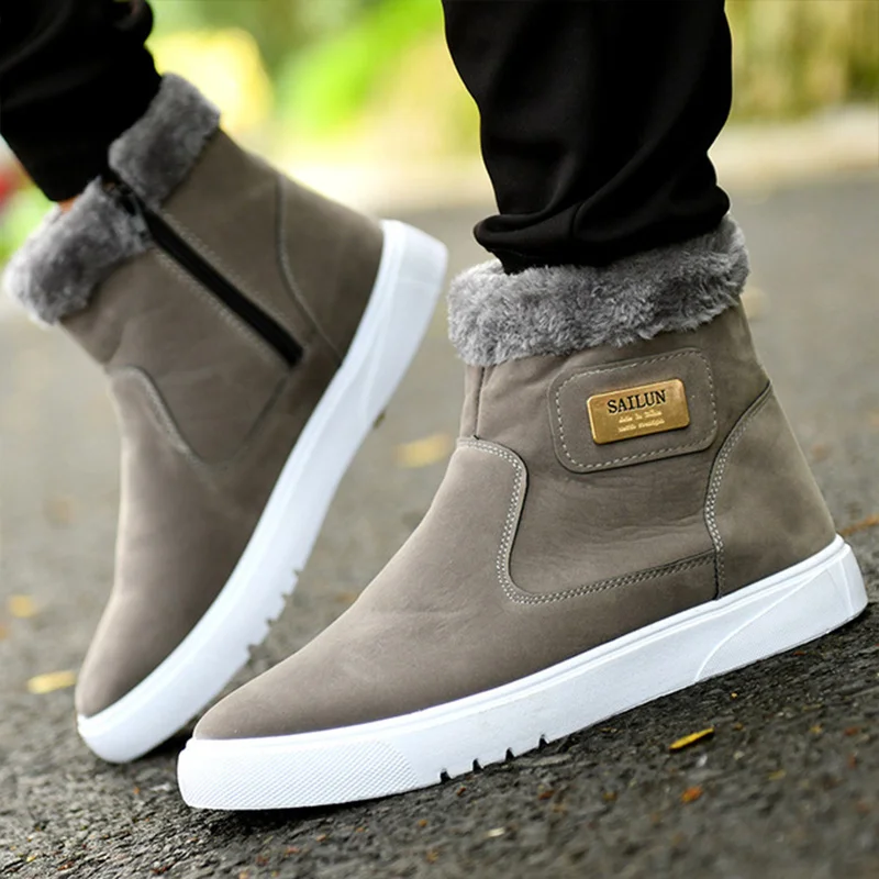 Thick Warm Men Boots Leather Shoes Men Winter Snow Boots High-top Men's Casual Shoes With Fur Plus Size Velvet Ankle Male
