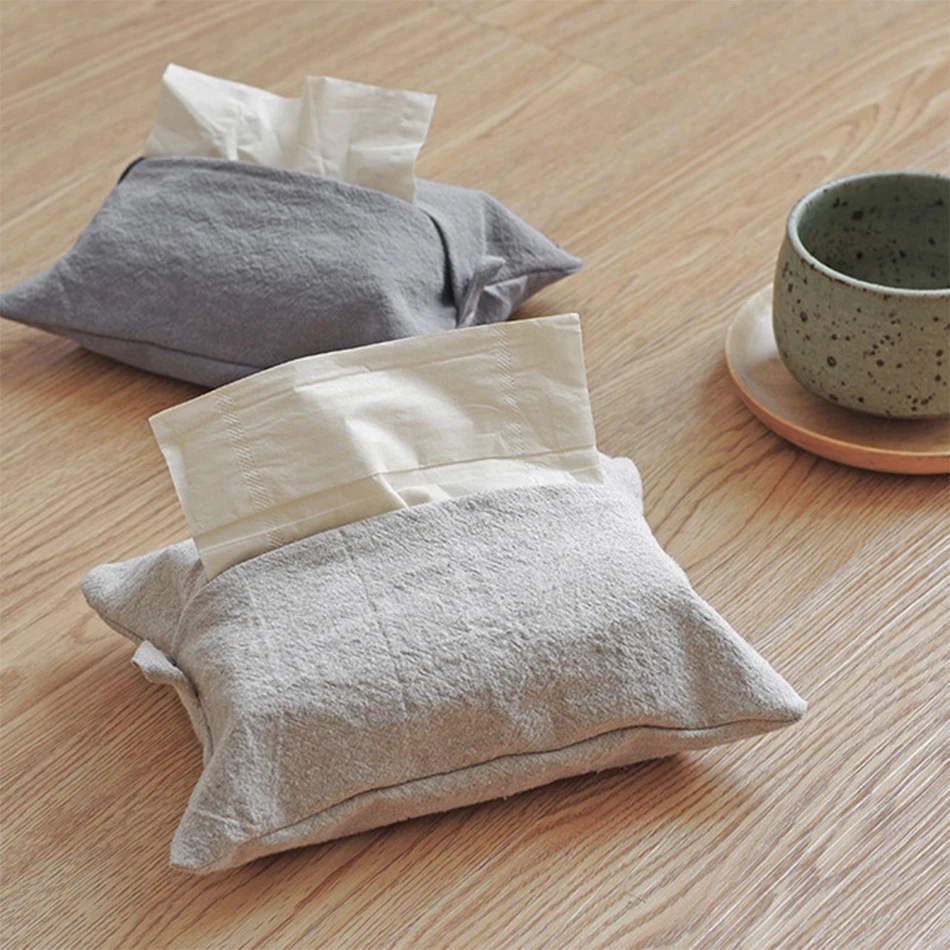 Set of 2 Hanging Napkin Holder Tissue Cloth Box Cover,Paper Towel Case Container,Ramie Cotton Fabric Storage Bag Home Decor 2