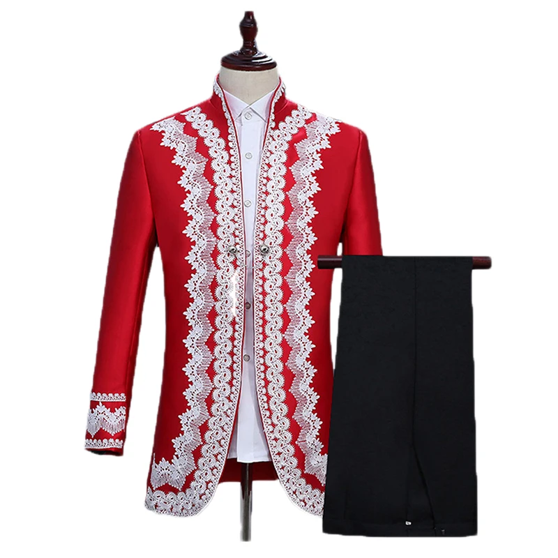 

2020 Classic Men's Suits Set Europe Gothic Style Slim Fit Blazer Palace Suits White Red Suit Men Wedding for Prom Costume Homme