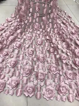 

High quality african french tulle lace fabric with beautiful beads 3d flower pattern design french net lace for wedding FJ22471