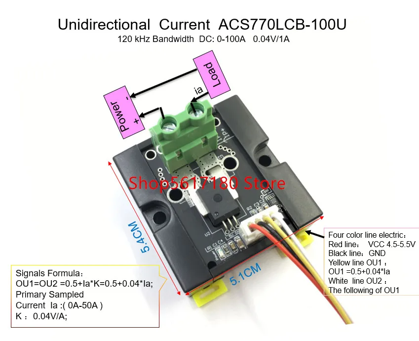 

ACS770LCB ACS770 100u Unidirectional DC Current Sensor module ACS770LCB-100U 120 kHz Bandwidth DC: 0-100A 0.04V/1A