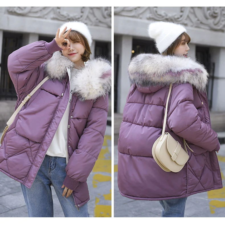ASLTW зимняя куртка для женщин длинный рукав сплошной Женский парк с меховым капюшоном парка длинное теплое хлопковое пальто для женщин
