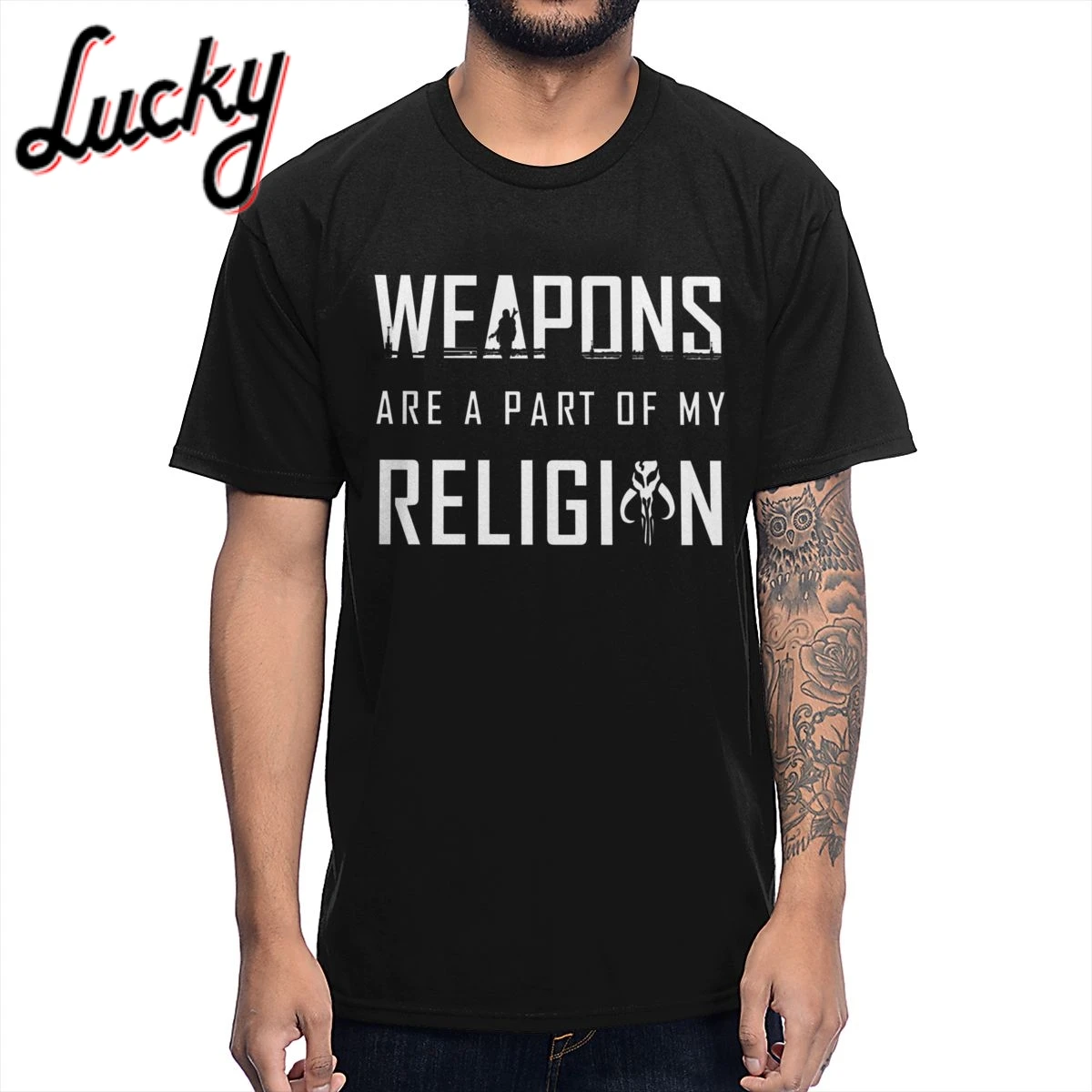 

Man's T Shirt Weapons Are A Part Of My Religion Mandalorian Baby Yoda Star Wars Comfortable 2019 Crewneck Retro Short Sleeve