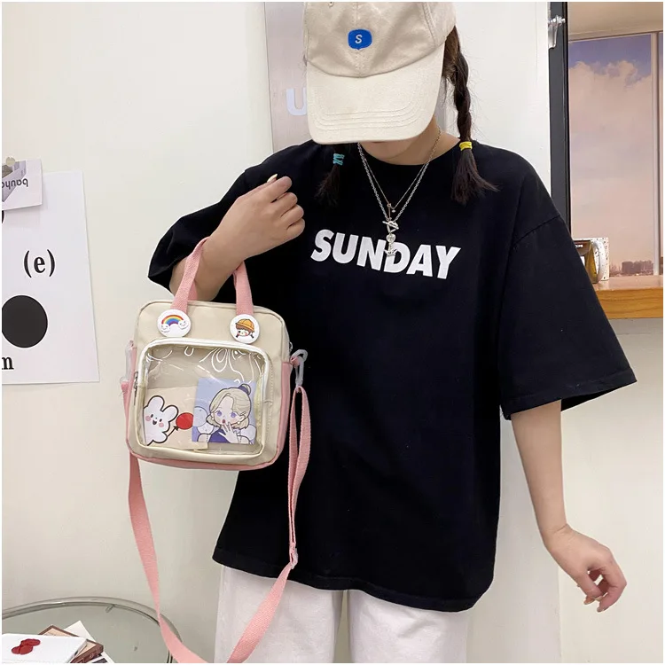 ItaBag Nylon Square Japanese Style Ladies Transparent Bag Lolita Girl Transparent PVC Ita Bag One-Shoulder Itabag Tote Bag Large