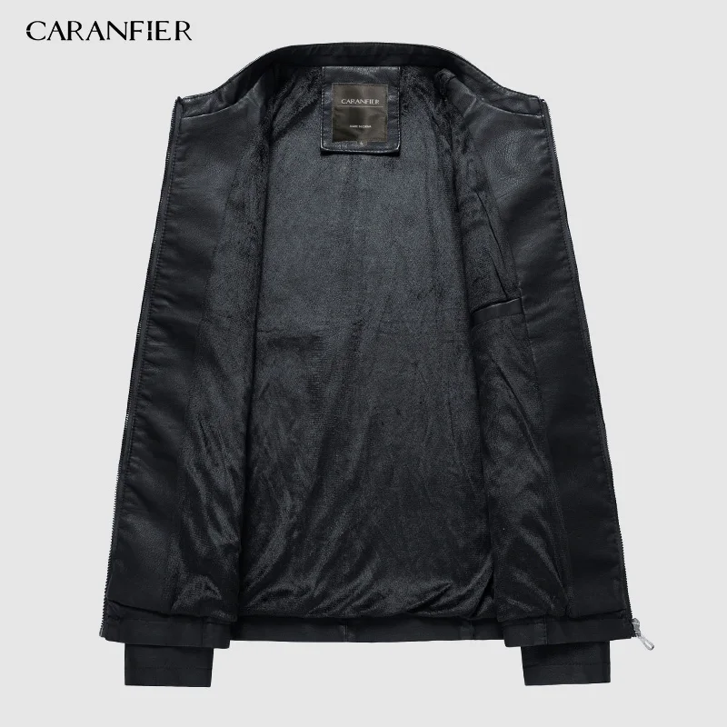 CARANFIER Новая модная Осенняя мужская кожаная куртка плюс размер 3XL черные коричневые мужские пальто с воротником-стойкой кожаные байкерские куртки