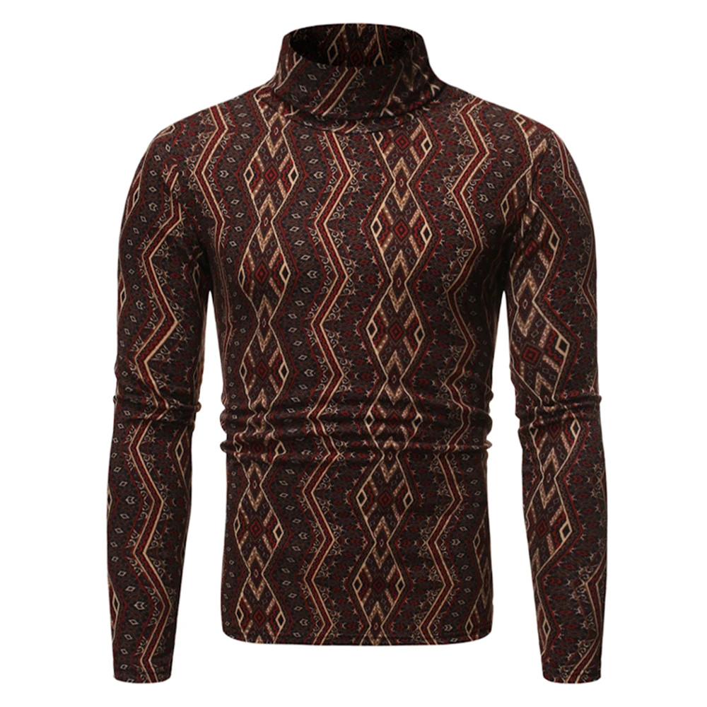 ZUSIGEL 2019 EU Size Geometric Print 3D T Shirt Autumn Winter Slim Fit Long Sleeve Turtleneck Christmas Tshirts Mens |