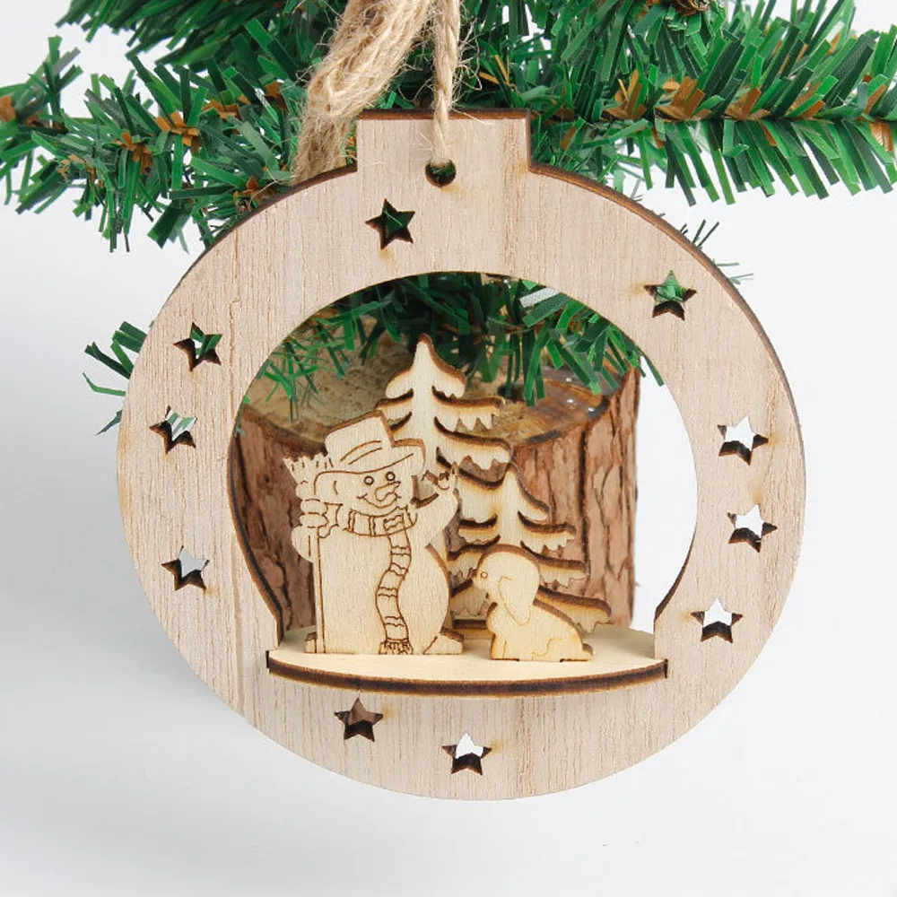 Snowflake Wood Embellishments Rustic Christmas Tree Hanging Ornament Decor Christmas wooden pendant