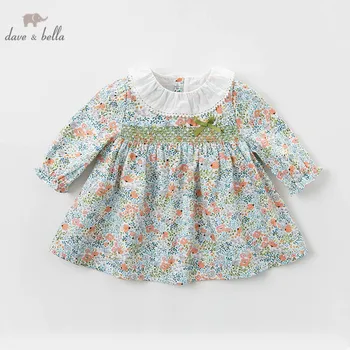 

DBM12791-1 dave bella spring baby girl's princess bow floral print dress children fashion party dress kids infant lolita clothes
