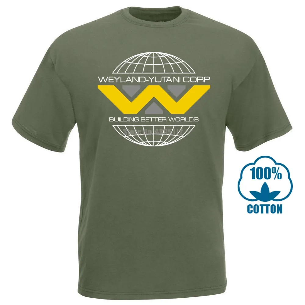 Армейский зеленый Мужские дизайнерские футболки Weyland Yutani Global Aliens, хлопок, летние популярные футболки с коротким рукавом - Цвет: Армейский зеленый
