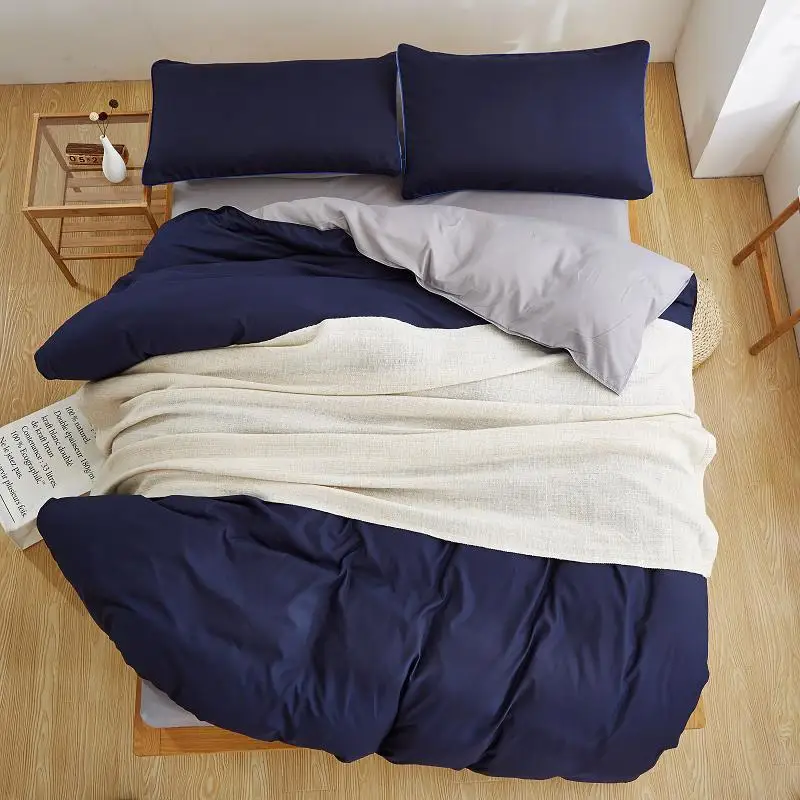 Best Navy Blue Light Gray Polyester Microfiber Bed Sheet Sets