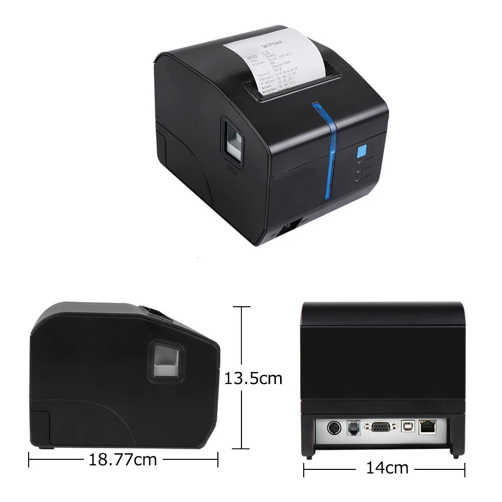 Термальность чековый принтер 80 мм 3 дюйма POS принтер с последовательного порта USB Ethernet Порты и разъёмы Авто кроя Поддержка Windows, Mac 260 мм/сек. скорость печати