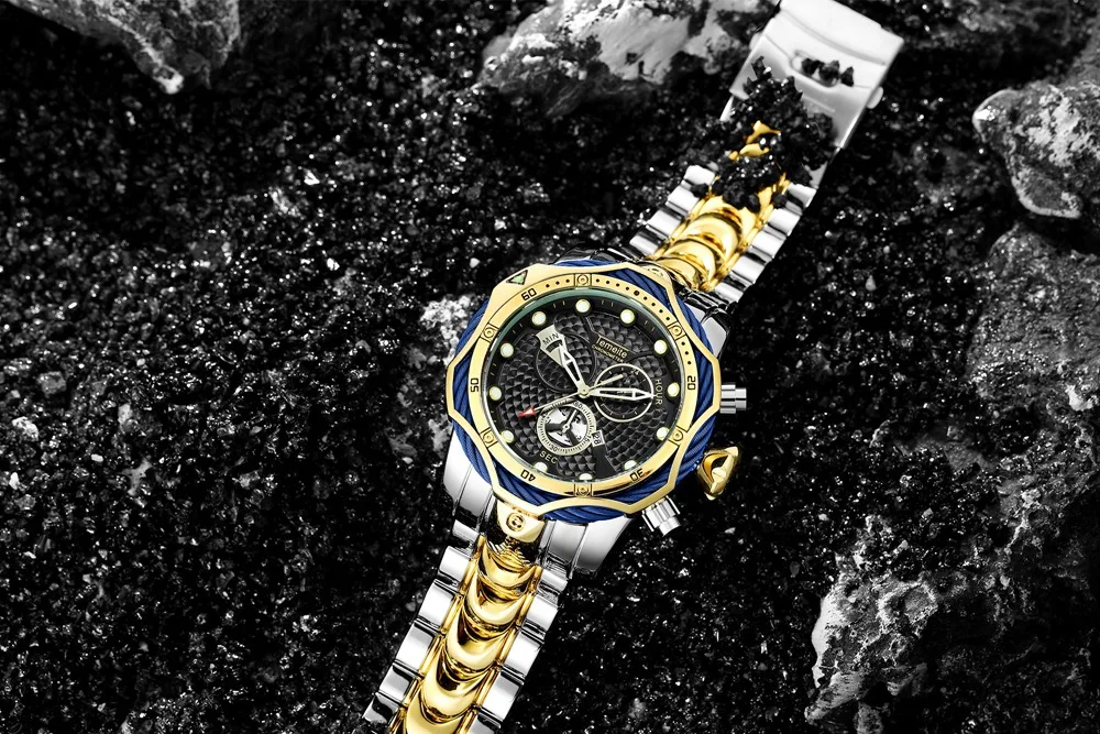 Temeite мужской роскошный бренд часов дизайн золотые водонепроницаемые кварцевые часы мужские полностью стальные большие часы наручные часы Relogio Masculino