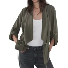 WT926 осенний женский Однотонный Регулируемый приталенный Блейзер с открытым стежком верхняя одежда